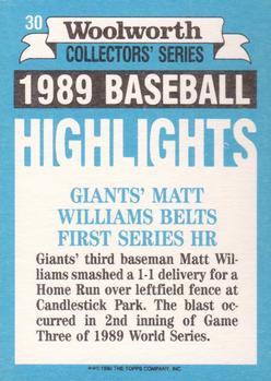 1990 Topps Woolworth Baseball Highlights #30 Matt Williams Back