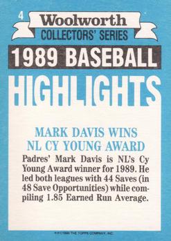 1990 Topps Woolworth Baseball Highlights #4 Mark Davis Back