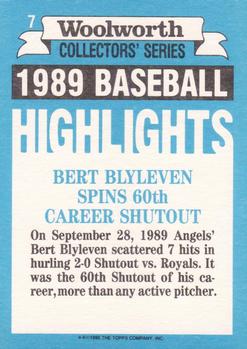 1990 Topps Woolworth Baseball Highlights #7 Bert Blyleven Back