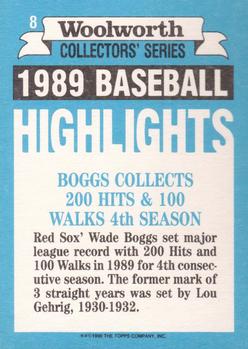 1990 Topps Woolworth Baseball Highlights #8 Wade Boggs Back