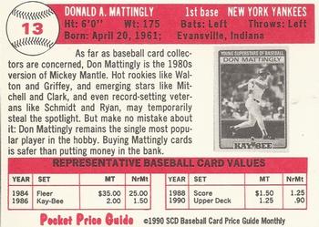 1990 SCD Baseball Card Price Guide Monthly #13 Don Mattingly Back