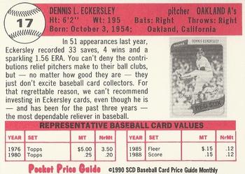 1990 SCD Baseball Card Price Guide Monthly #17 Dennis Eckersley  Back