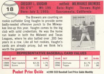 1990 SCD Baseball Card Price Guide Monthly #18 Greg Vaughn Back