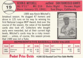 1990 SCD Baseball Card Price Guide Monthly #19 Kevin Mitchell  Back
