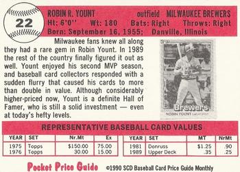 1990 SCD Baseball Card Price Guide Monthly #22 Robin Yount Back