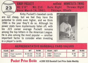 1990 SCD Baseball Card Price Guide Monthly #23 Kirby Puckett Back