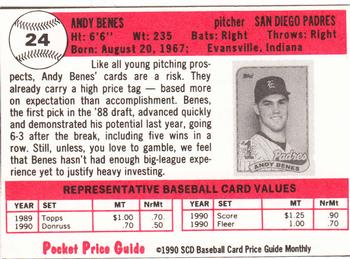 1990 SCD Baseball Card Price Guide Monthly #24 Andy Benes Back