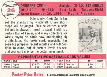 1990 SCD Baseball Card Price Guide Monthly #26 Ozzie Smith Back