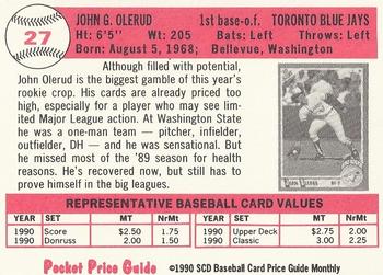 1990 SCD Baseball Card Price Guide Monthly #27 John Olerud Back