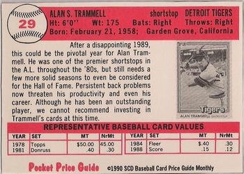 1990 SCD Baseball Card Price Guide Monthly #29 Alan Trammell Back