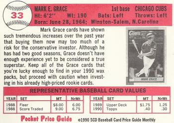 1990 SCD Baseball Card Price Guide Monthly #33 Mark Grace Back