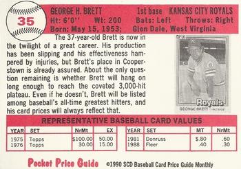 1990 SCD Baseball Card Price Guide Monthly #35 George Brett Back