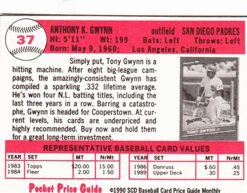 1990 SCD Baseball Card Price Guide Monthly #37 Tony Gwynn Back