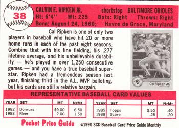 1990 SCD Baseball Card Price Guide Monthly #38 Cal Ripken Jr. Back
