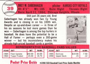 1990 SCD Baseball Card Price Guide Monthly #39 Bret Saberhagen  Back
