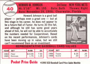 1990 SCD Baseball Card Price Guide Monthly #40 Howard Johnson  Back