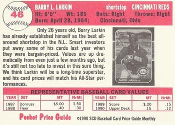 1990 SCD Baseball Card Price Guide Monthly #46 Barry Larkin Back