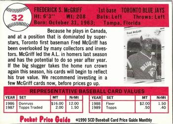 1990 SCD Baseball Card Price Guide Monthly #32 Fred McGriff Back