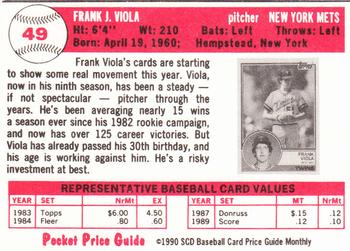 1990 SCD Baseball Card Price Guide Monthly #49 Frank Viola Back