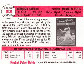 1990 SCD Baseball Card Price Guide Monthly #53 Marquis Grissom  Back