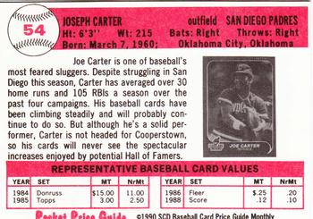 1990 SCD Baseball Card Price Guide Monthly #54 Joe Carter Back