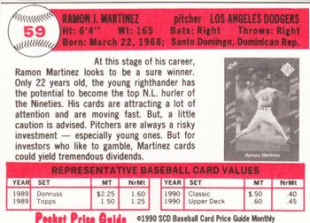 1990 SCD Baseball Card Price Guide Monthly #59 Ramon Martinez  Back