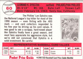 1990 SCD Baseball Card Price Guide Monthly #60 Lenny Dykstra Back
