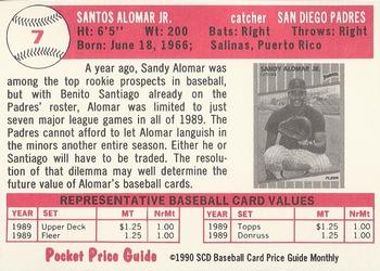 1990 SCD Baseball Card Price Guide Monthly #7 Sandy Alomar Jr. Back