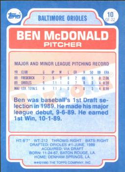 1990 Topps Bazooka #10 Ben McDonald Back