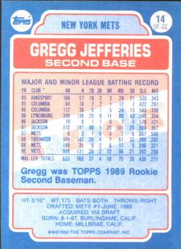 1990 Topps Bazooka #14 Gregg Jefferies Back