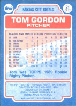 1990 Topps Bazooka #21 Tom Gordon Back