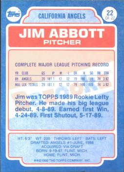 1990 Topps Bazooka #22 Jim Abbott Back