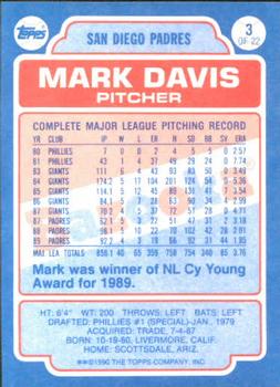 1990 Topps Bazooka #3 Mark Davis Back