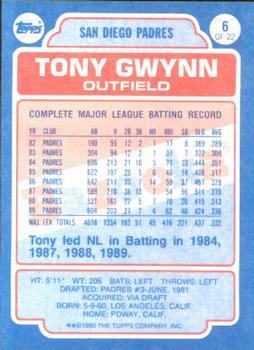 1990 Topps Bazooka #6 Tony Gwynn Back