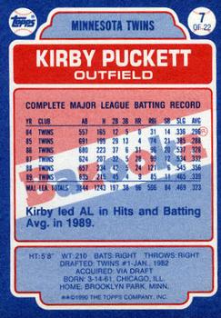 1990 Topps Bazooka #7 Kirby Puckett Back