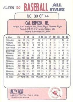 1990 Fleer Baseball All-Stars #30 Cal Ripken, Jr. Back