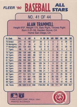 1990 Fleer Baseball All-Stars #41 Alan Trammell Back