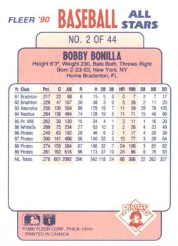 1990 Fleer Baseball All-Stars #2 Bobby Bonilla Back