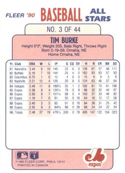 1990 Fleer Baseball All-Stars #3 Tim Burke Back
