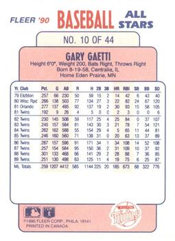 1990 Fleer Baseball All-Stars #10 Gary Gaetti Back
