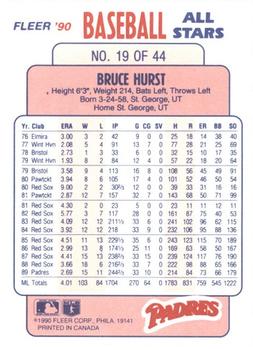 1990 Fleer Baseball All-Stars #19 Bruce Hurst Back