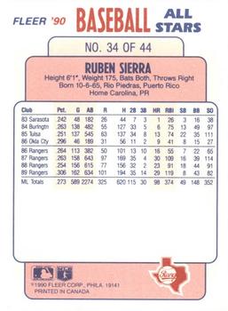 1990 Fleer Baseball All-Stars #34 Ruben Sierra Back