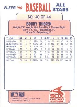 1990 Fleer Baseball All-Stars #40 Bobby Thigpen Back
