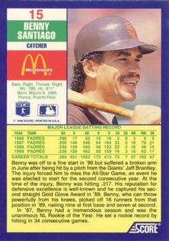 1990 Score McDonald’s #15 Benito Santiago  Back