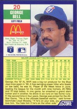 1990 Score McDonald’s #20 George Bell  Back