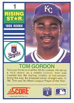 1990 Score Rising Stars #1 Tom Gordon Back