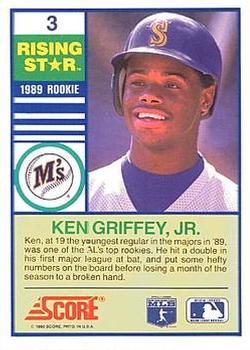 1990 Score Rising Stars #3 Ken Griffey Jr. Back