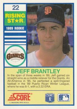 1990 Score Rising Stars #22 Jeff Brantley Back