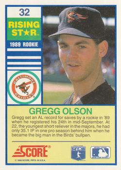 1990 Score Rising Stars #32 Gregg Olson Back