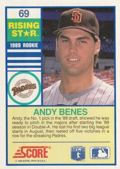 1990 Score Rising Stars #69 Andy Benes Back